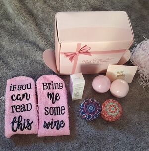 Mothers Day Gift for Mom Pink Socks, 2 Bath Bombs, 3 Candles And Oil- NEW